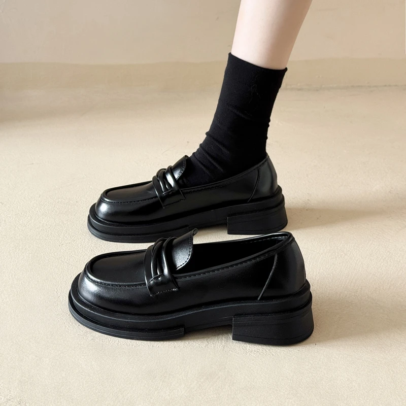 黑色乐福鞋秋季英伦风女2025新款学院风小单鞋厚底乐福鞋女鞋子