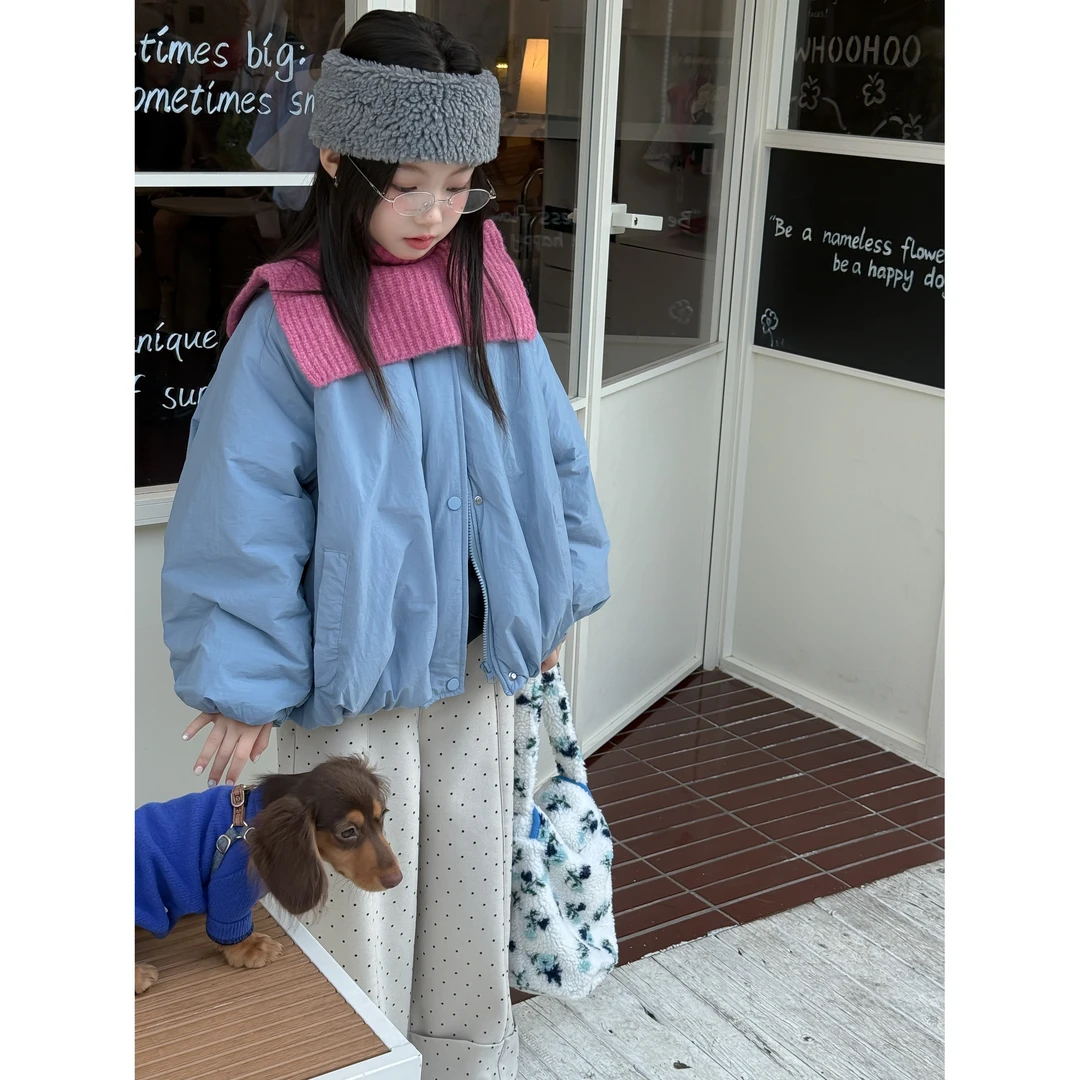 LJ-91386-柠檬酱童装女童2025冬季新款净色夹棉夹克