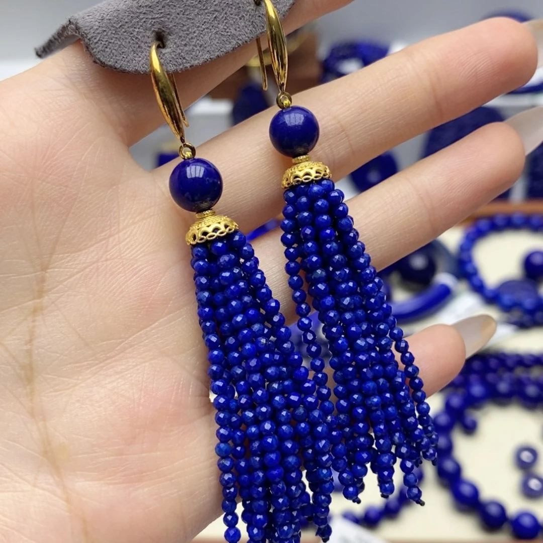 青金石银S925镀金镶嵌耳饰