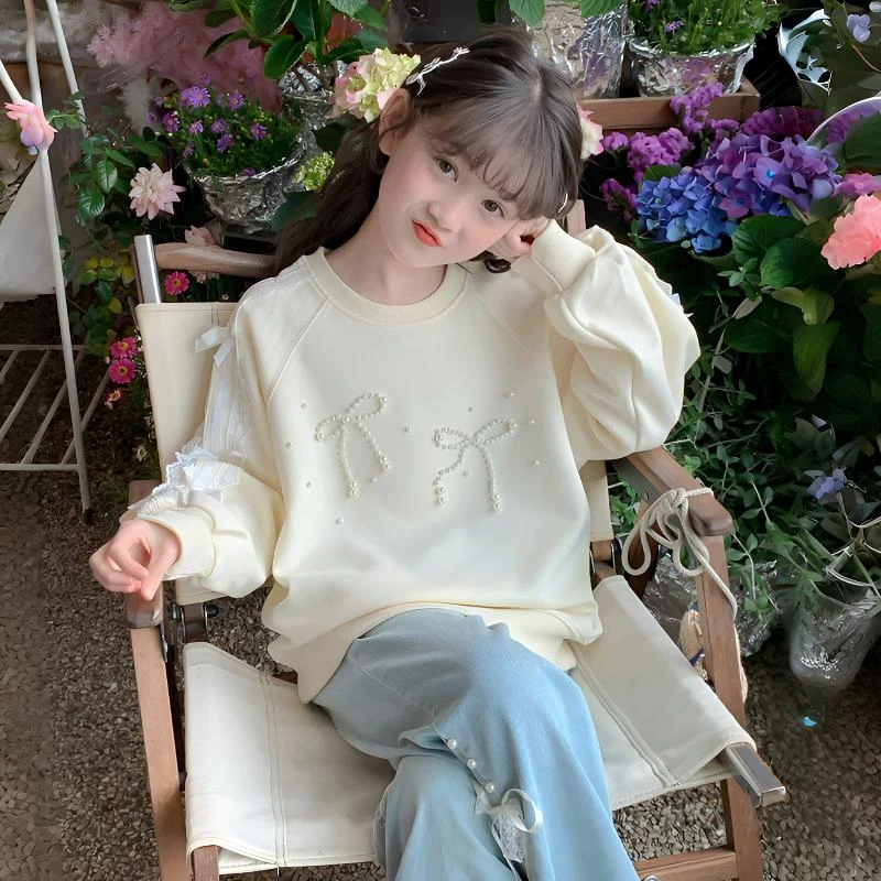 女童卫衣春秋款2025新款洋气童装小女孩秋季休闲圆领上衣儿童秋装