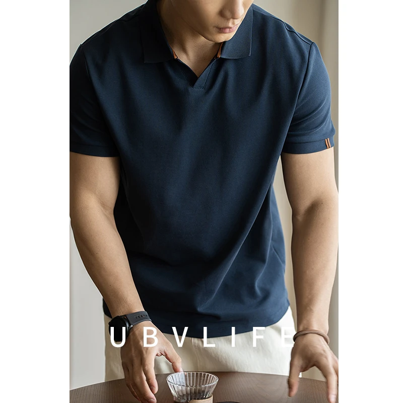 美式海鸥领新疆棉透气短袖polo衫男2025夏季老钱风休闲V领保罗衫