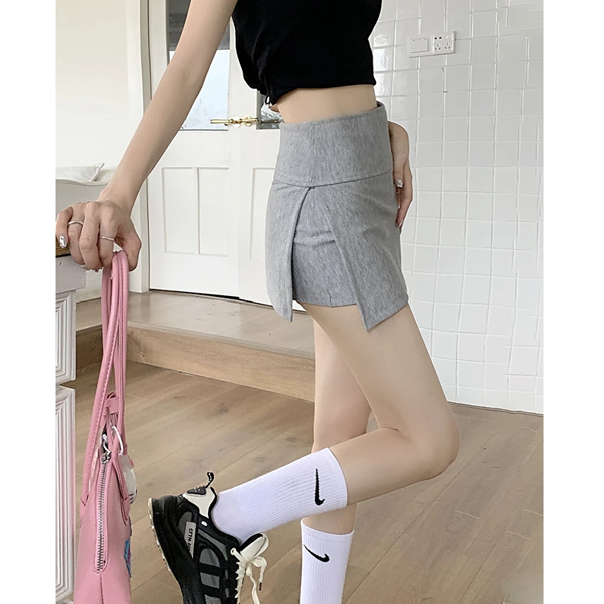 高个子宽腰带侧开叉瑜伽裙裤女防走光美式百搭设计感a字运动短裙