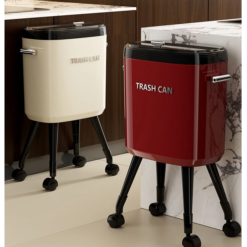 免弯腰高脚垃圾桶厨房家用高级感客厅轻奢大容量可移动带盖垃圾筒