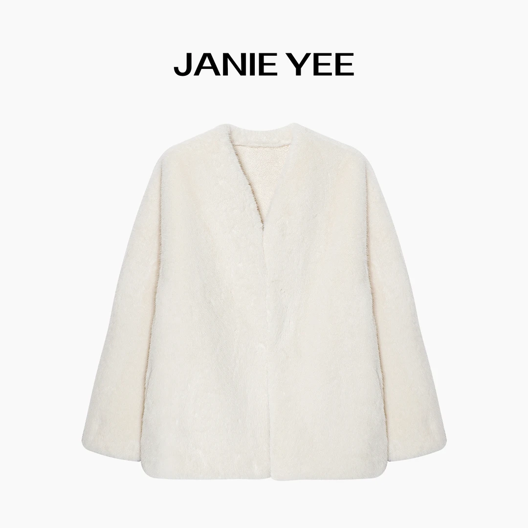Janie Yee“浮岛冰川” 保暖高贵环保水貂毛短款外套女冬款 24A2619