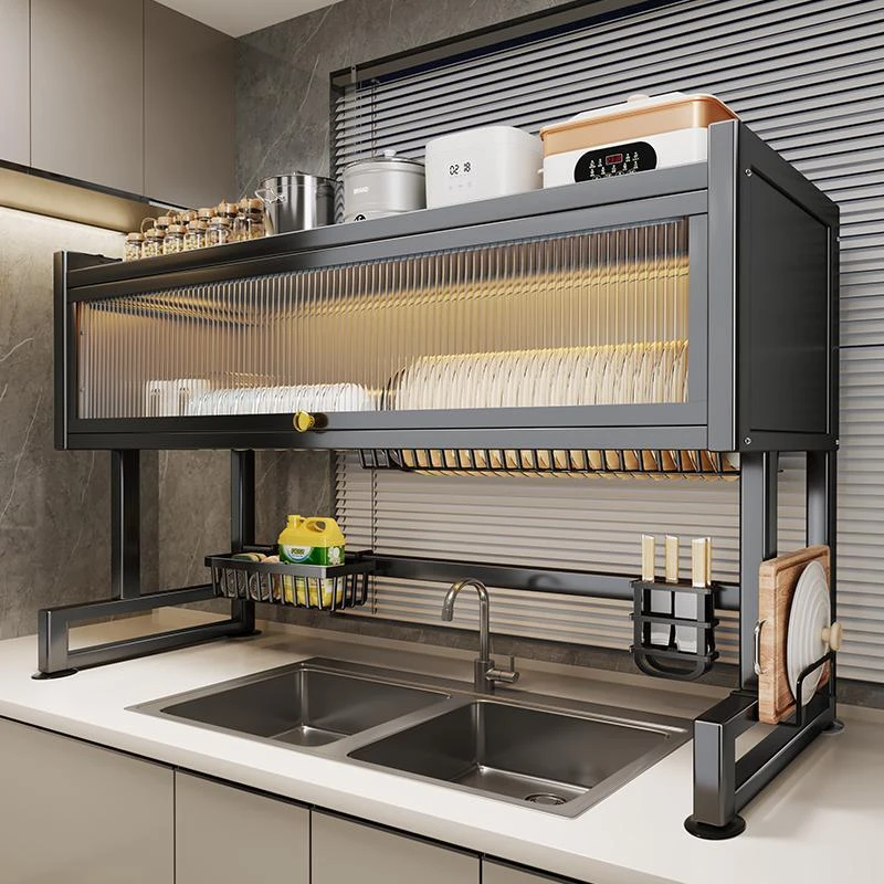 厨房带门水槽置物架家用碗碟收纳洗碗槽水池防尘碗柜多功能沥水架