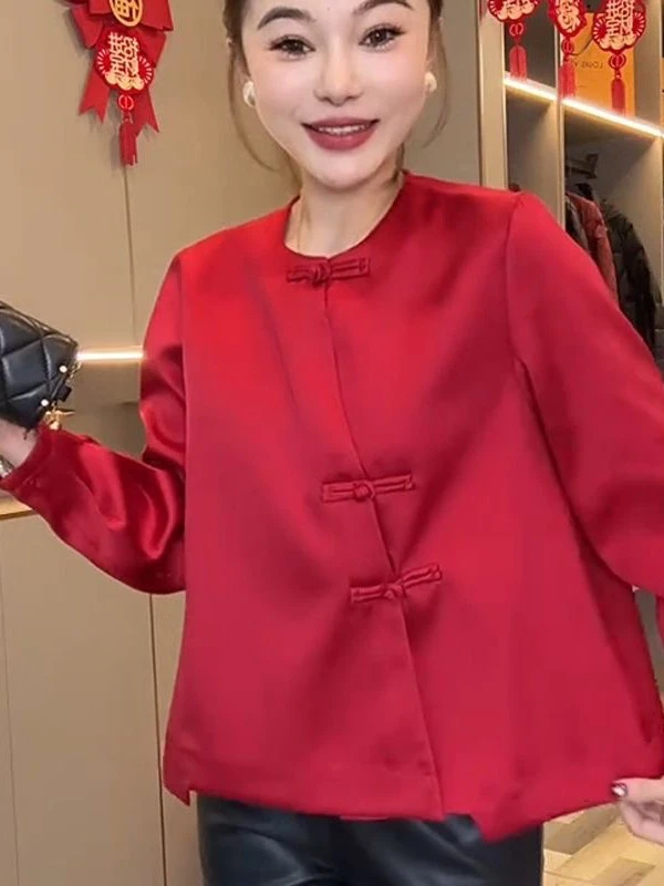 2025新年新款新中式遮肉打底衫新中式新年外穿甜辣遮长袖t恤宽松