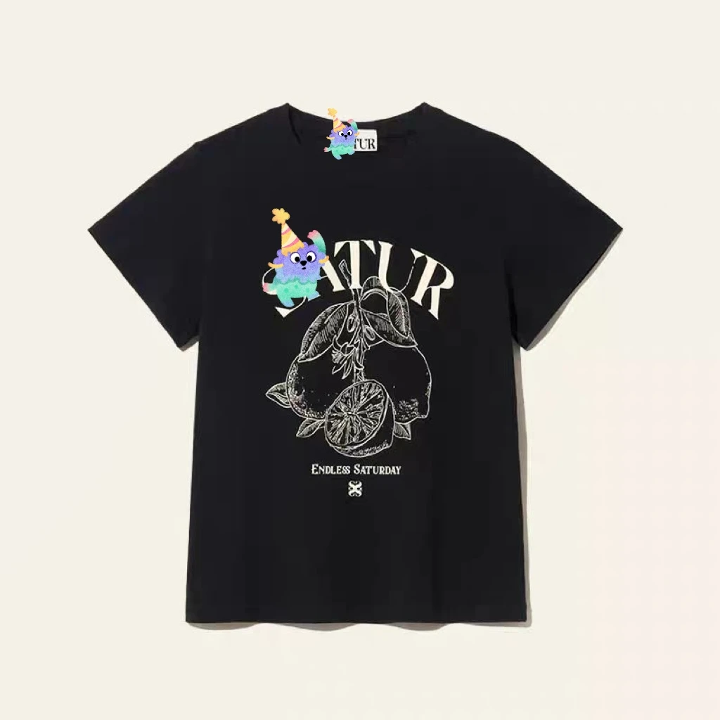 【浪屿】韩系sat新款字母印花柠檬短袖