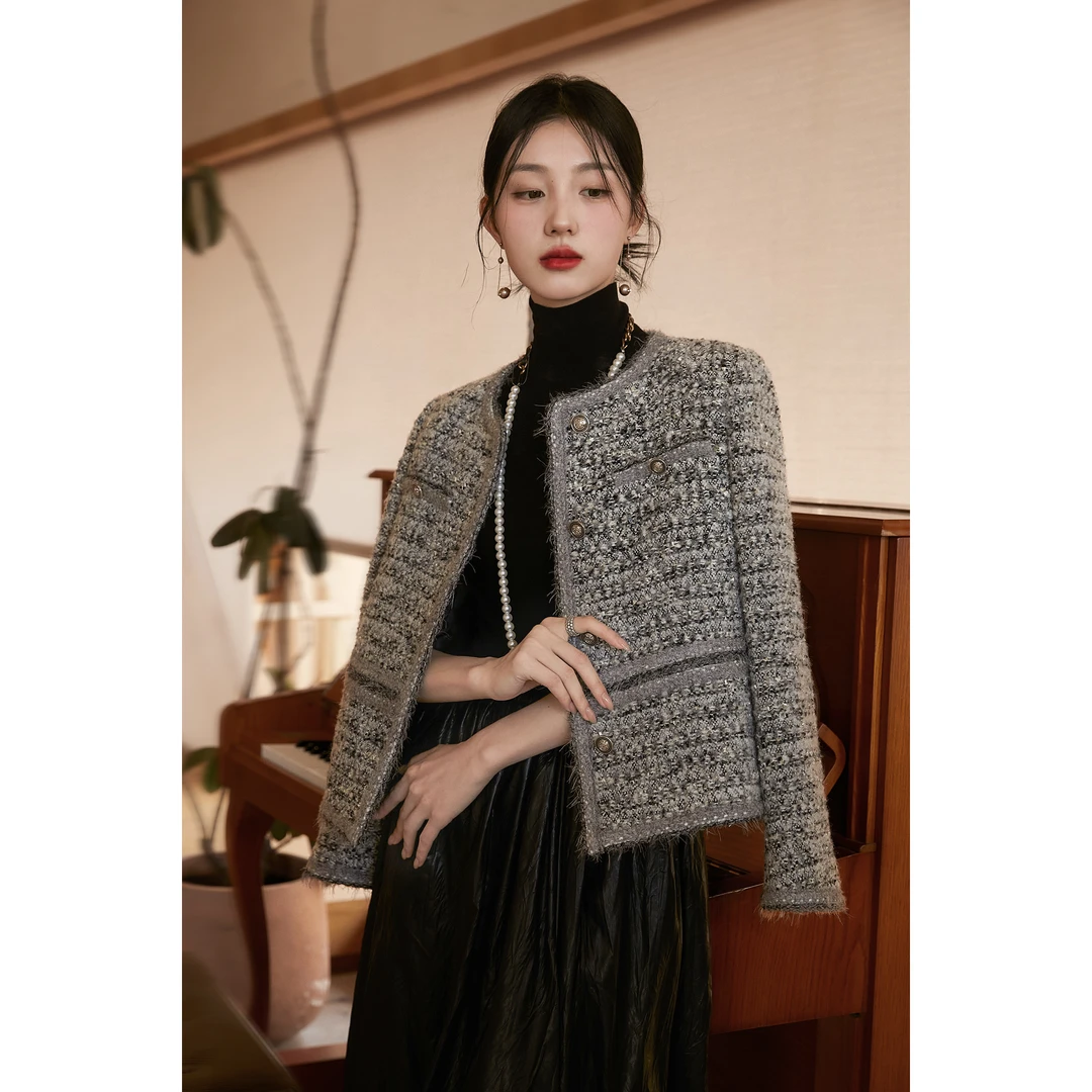 笑涵阁高级感重工编织小香粗花呢短外套温柔女秋冬WTF666638VG