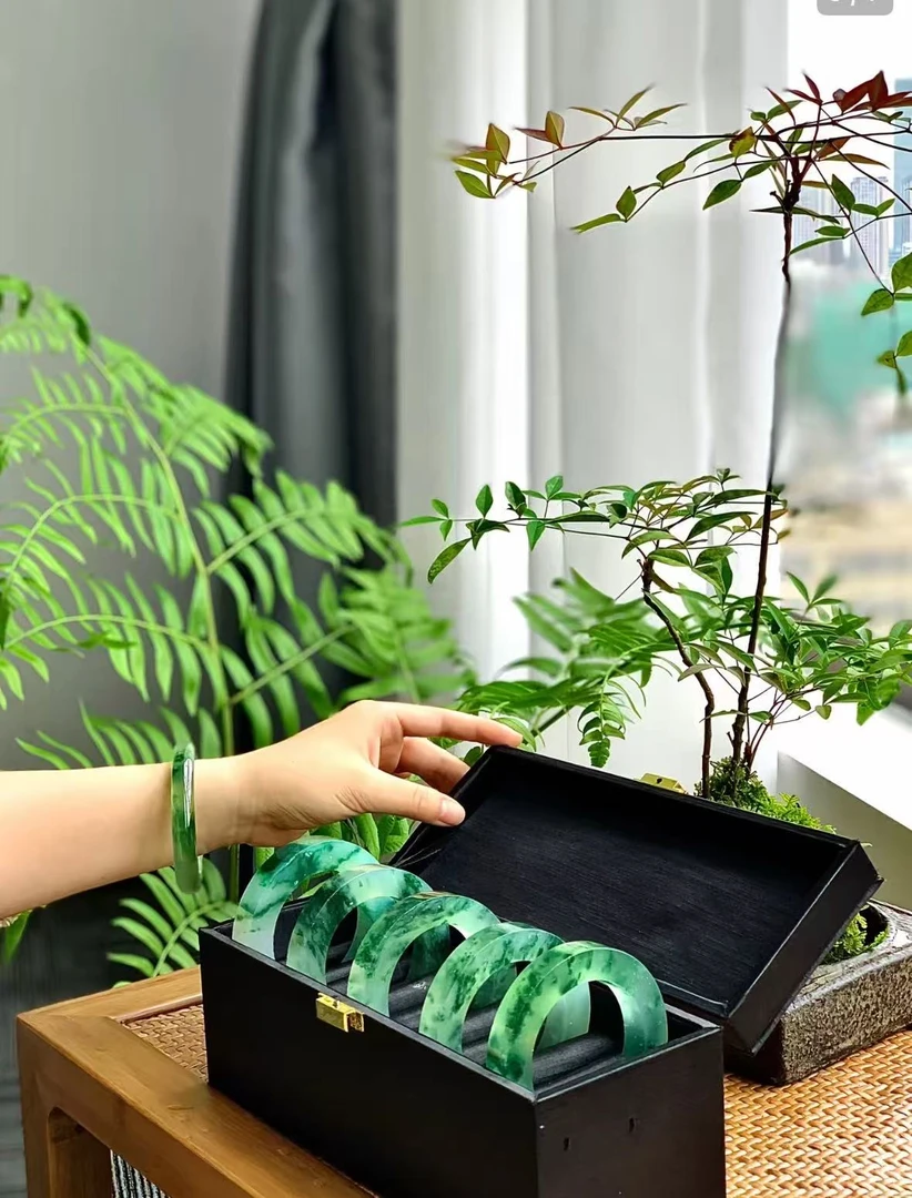 纯铜玻璃手镯 天然冰透飘绿飘花手镯多样性发货