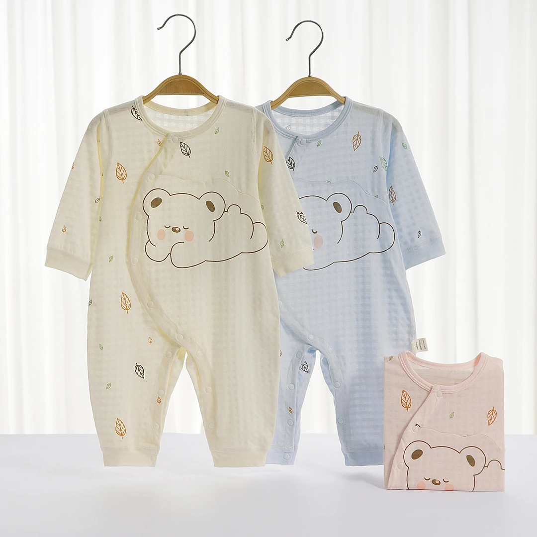 夏季可爱风A类新生儿男女宝宝夏款纯棉长袖薄款连体衣婴儿哈衣