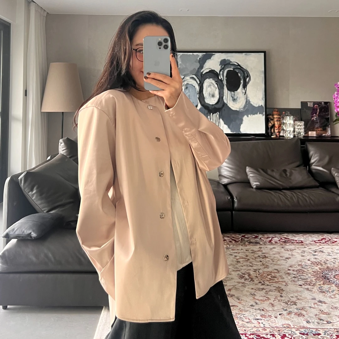 T姐原创精选设计师款休闲时尚宽松衬衫外套简约圆领上衣TB52071