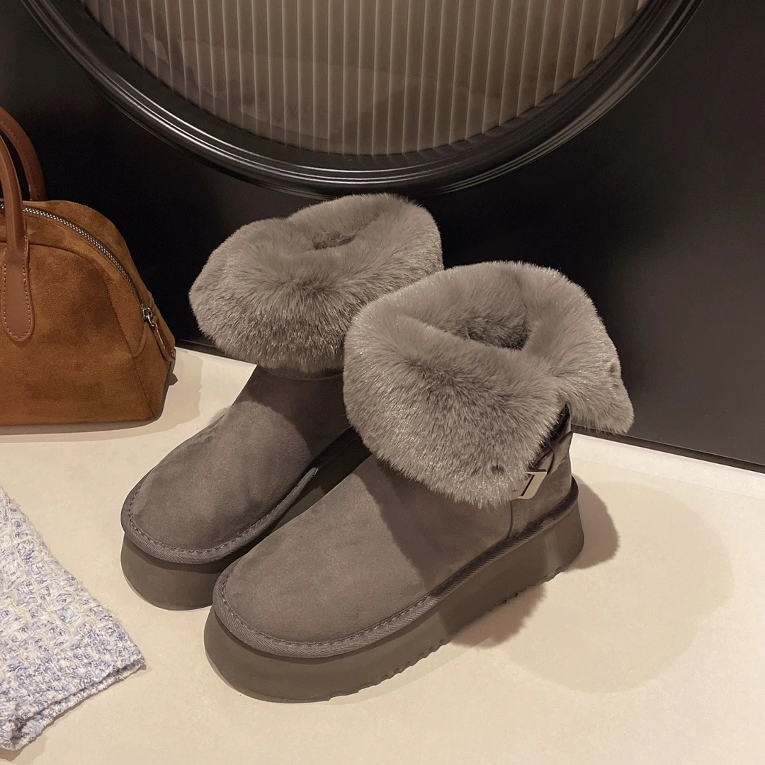 时尚雪地靴烟筒雪地棉2025冬季保暖小个子灰色雪地靴