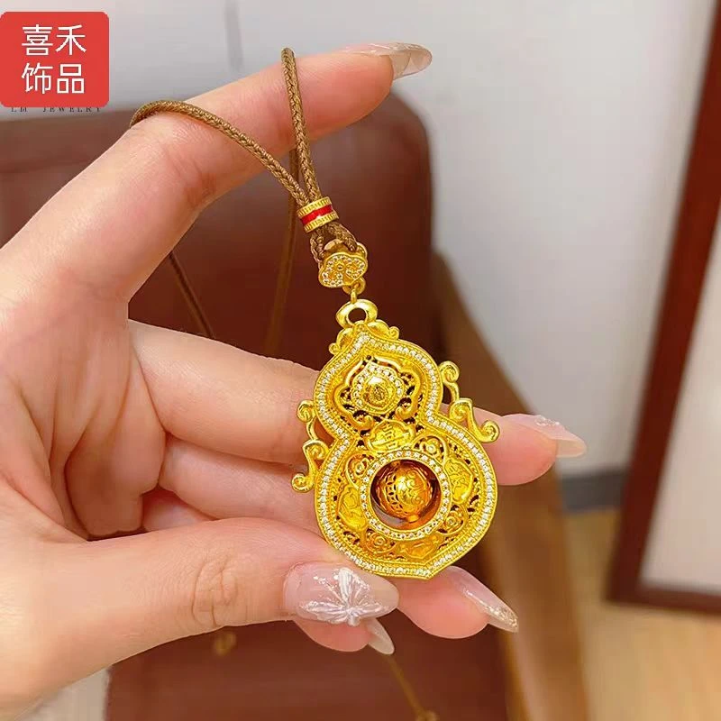 合金吊坠 金店同款点钻镂空人生四美葫芦吊坠喜报三元花丝福禄