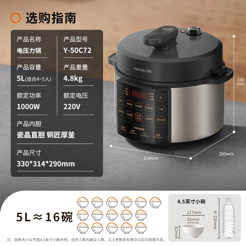 【当日达】西藏拉萨直发新款5升电压力锅压力煲电饭锅4-5人大火一锅双胆Y-50C72