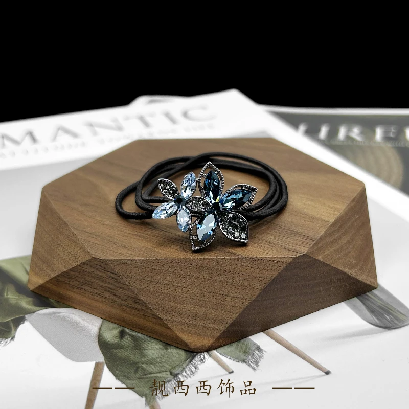 【LXX靓西西】8496 优雅深海蓝时尚双生花高弹力三股皮筋