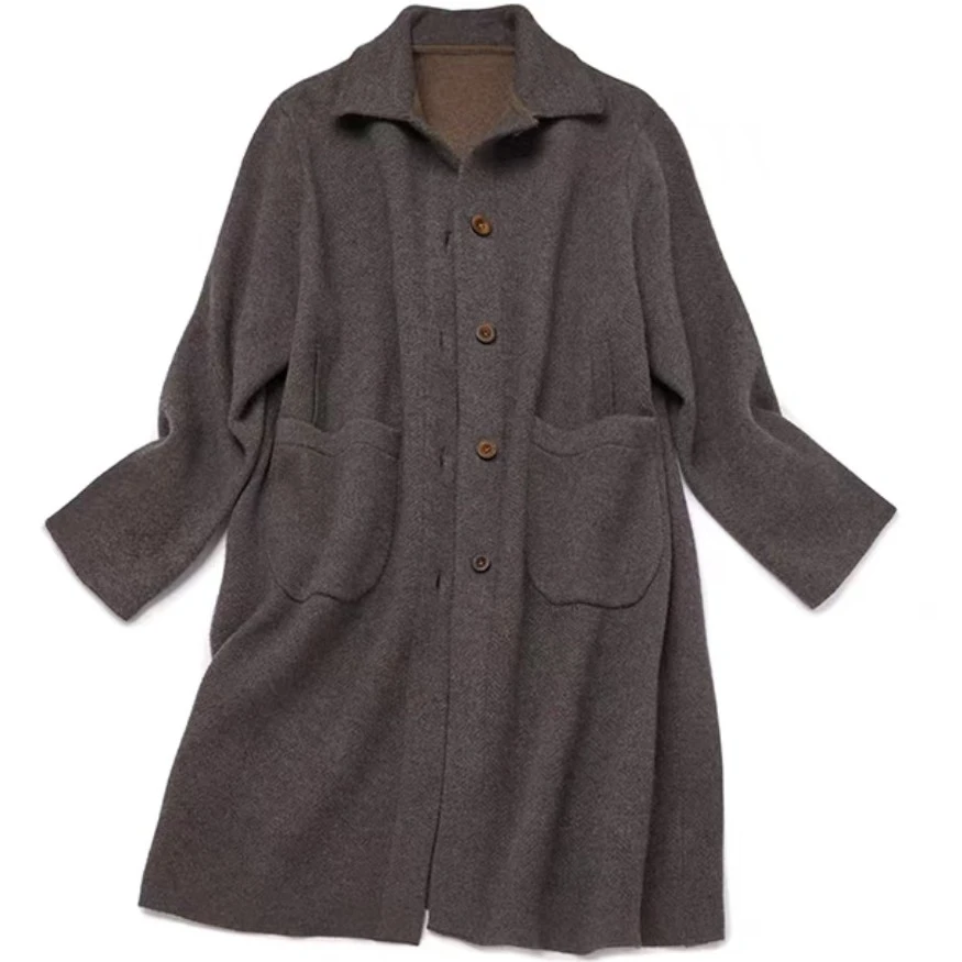 公路秋冬气质大衣玲珑纱重磅加密加厚羊绒中长款外套保暖舒适时尚