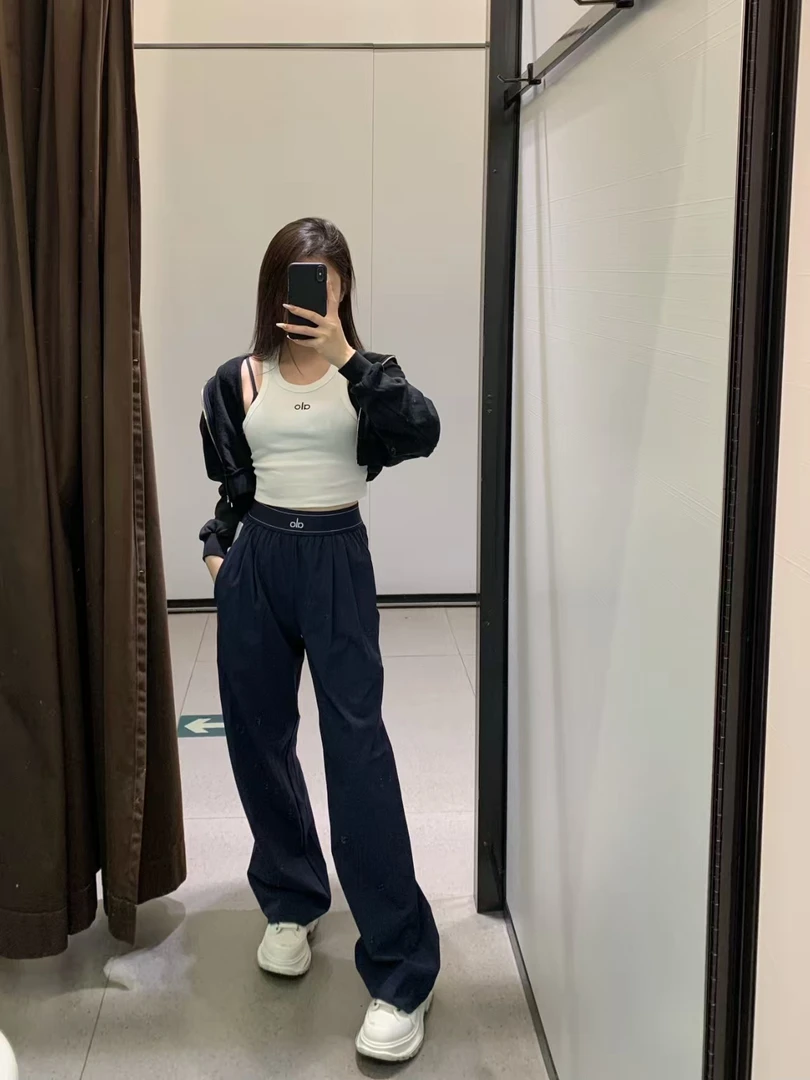 al0-夏季双色腿标梭织阔腿裤-显身材清爽裤子