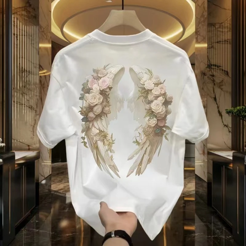 纯棉短袖青少年夏季嘻哈风圆领T恤宽松男装上衣黑色百搭圆领上衣