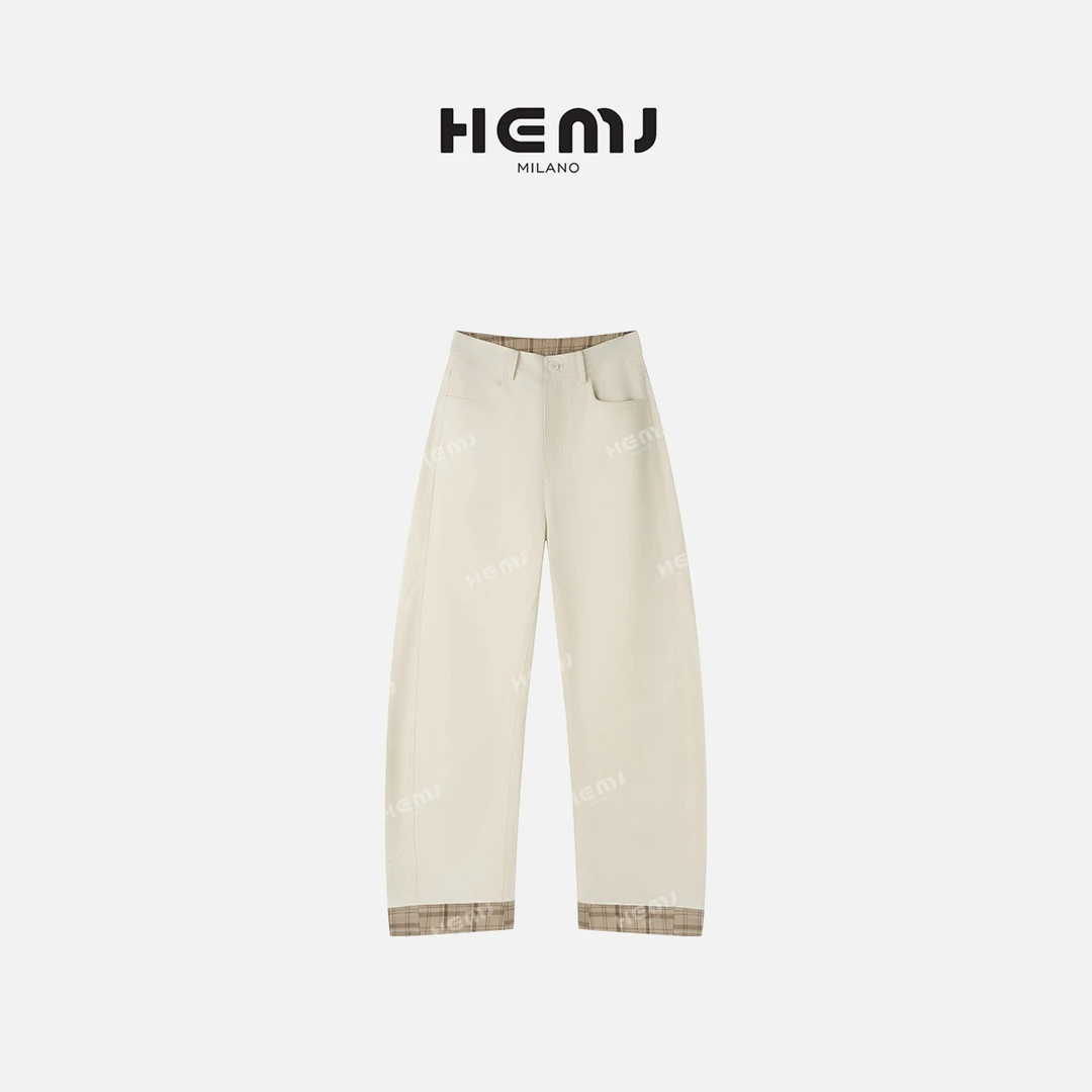 HEMJ 和梦洁“格纹拼接“设计休闲裤百搭直筒裤 MD1A0248