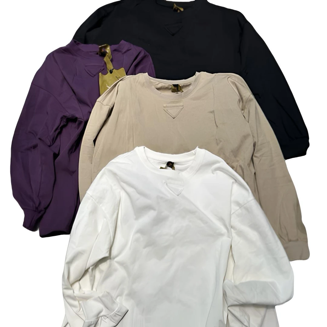 253008三角标静版磨破长袖T休闲百搭纯色圆领潮流