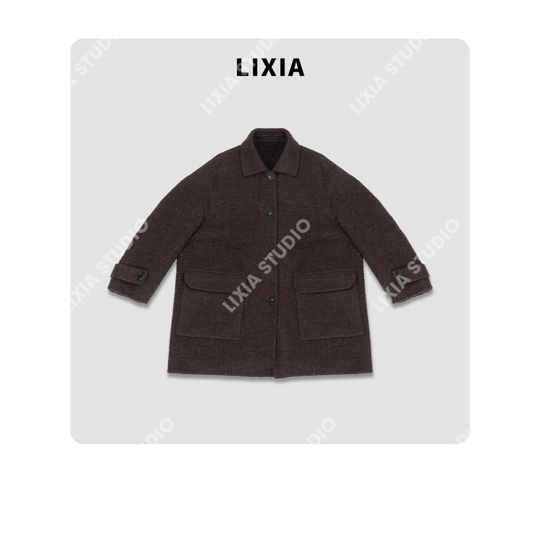 LIXIA【沉棕厚韵】复古休闲慵懒感苏力羊毛加厚暖和毛呢大衣-D10099
