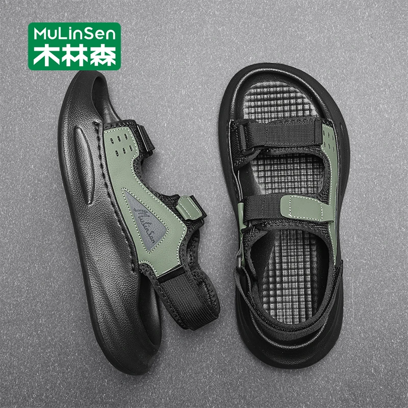 木林森男士凉鞋夏季休闲运动凉拖青少年防滑耐磨魔术贴沙滩鞋男款