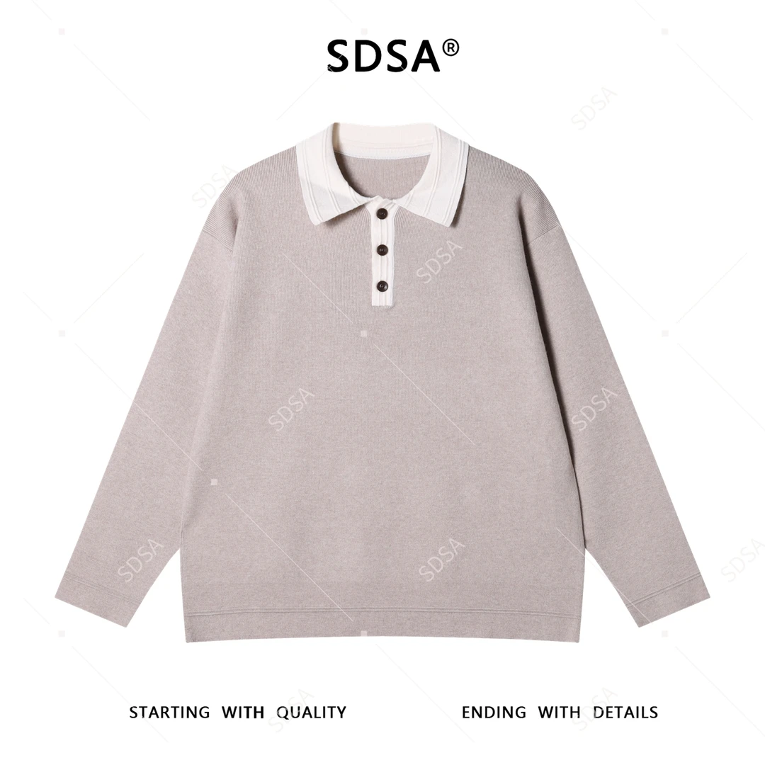 SDSA男士秋冬新款痞帅男装潮牌拼接撞色半纽扣翻领针织衫时尚毛衣