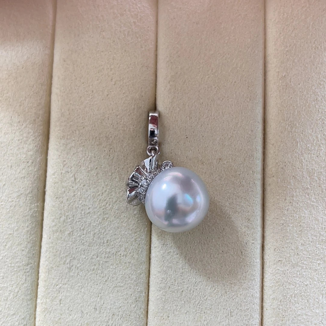银S925镶嵌海水珍珠吊坠(不含链)