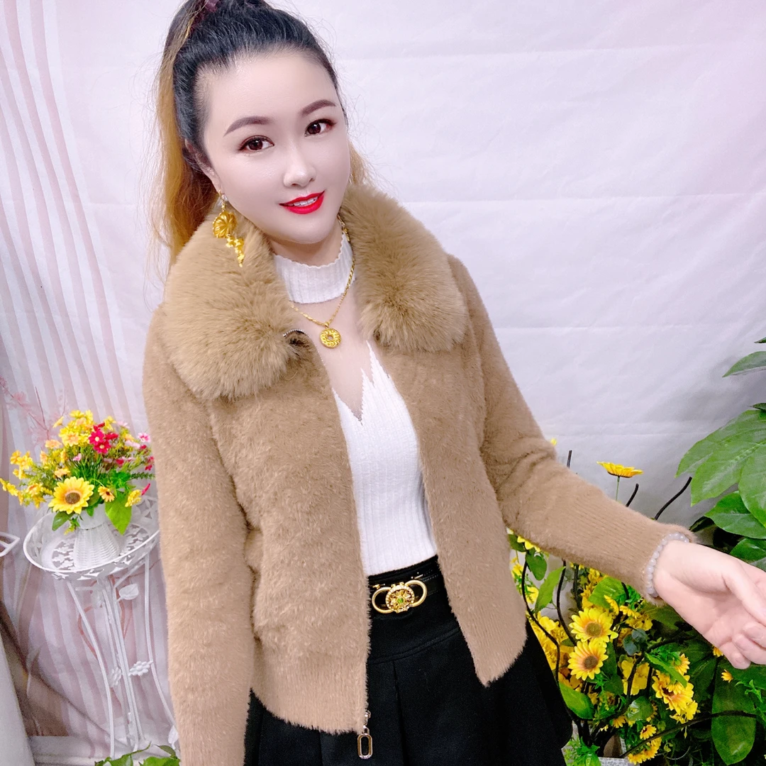 短款小香风防水貂绒秋冬女士时尚宽松开衫外套