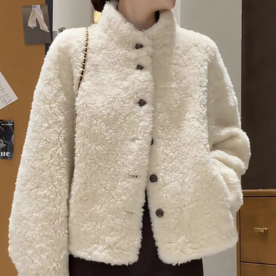 25186时尚半高圆领一排扣皮毛外套秋冬冬季