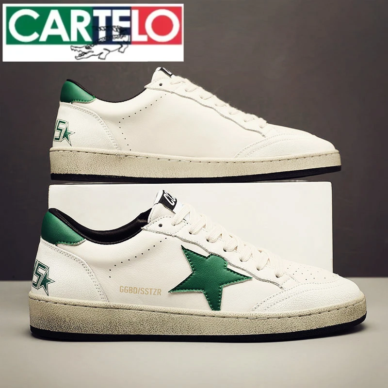 高端百搭板鞋男款头层牛皮秋季2025新款做旧透气星星鞋休闲小白鞋