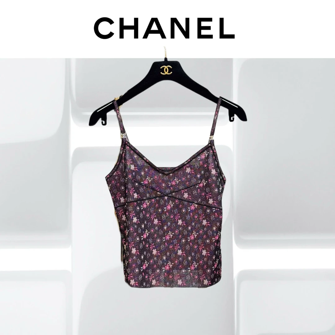 99新 Chanel/香奈儿 34码24B彩色花朵针织吊带