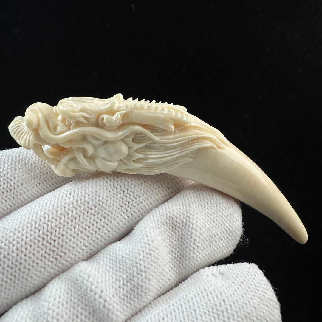 K8611天然猛犸牙雕刻龙牙尖14*81mm 支持鉴定 假一罚四