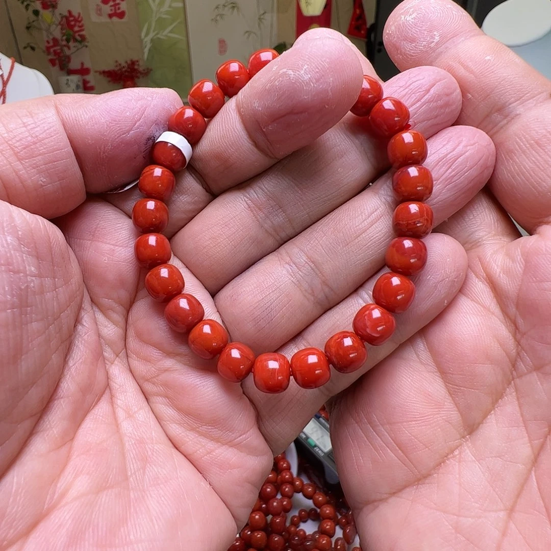 南红玛瑙未镶嵌8mm瓦西牛血红老型