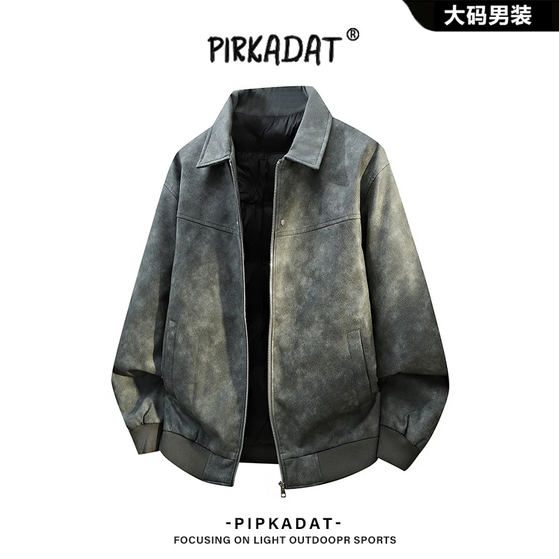 Pirkadat冬季纯色扎染翻领羽绒服新款宽松外套休闲保暖男士上衣