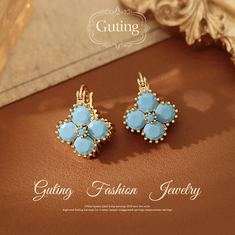 铜合金耳饰 22488绿石四叶草耳扣耳钉女小众设计感耳环独特耳饰