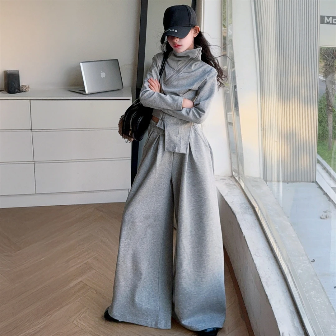 女童秋季套装2025新款休闲运动风ins风设计感不规则洋气拉链卫衣