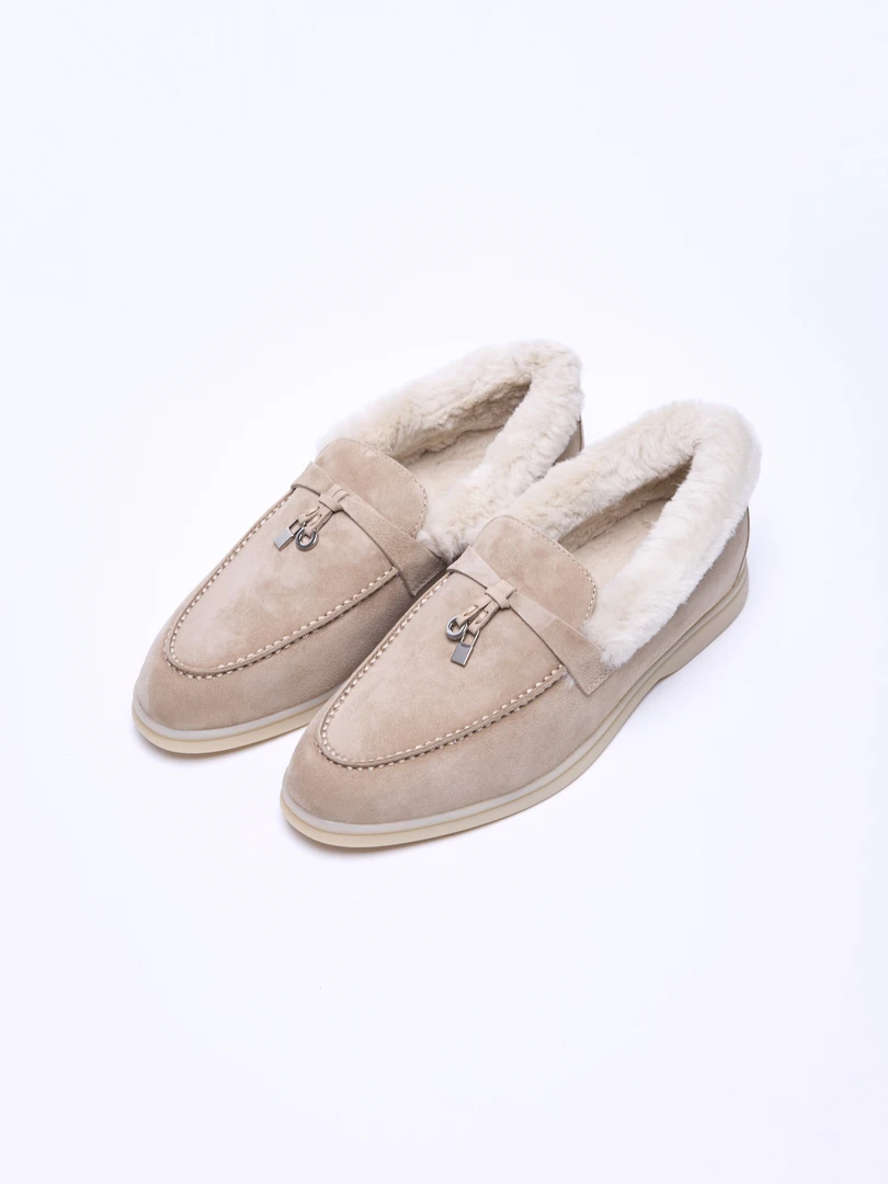 X-BOSS秋冬新款乐福鞋海狸毛加绒保暖雪地靴休闲百搭单鞋毛毛鞋