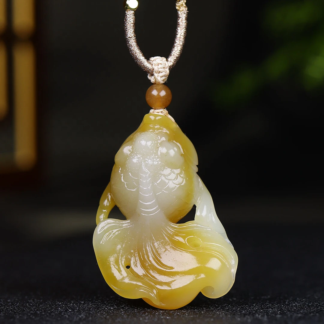 113057和田玉糖白玉金鱼挂件