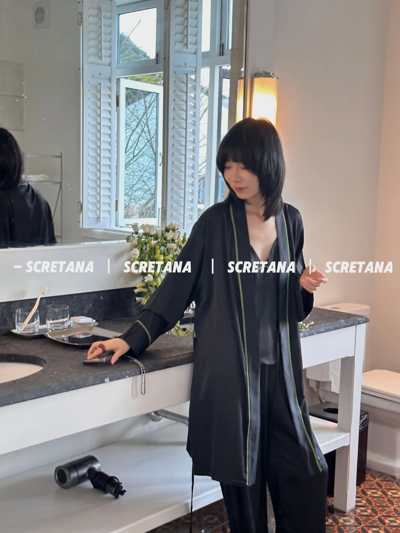SCRETANA/安娜的秘密上官婉儿外袍吊带长裤家居服睡衣三件套