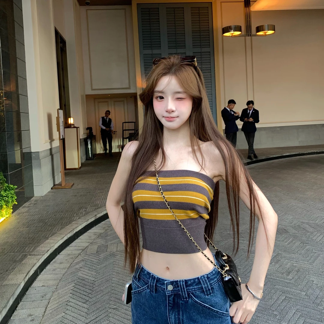 XUAN璇璇【小蜜蜂】Jennie张元英同款 条纹抹胸新款上衣XX26A1T1000