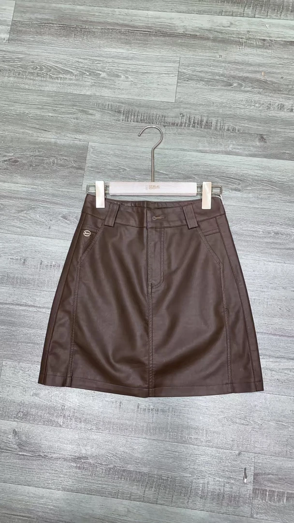 9988#【长42】2024新款时尚高腰气质半身皮裙