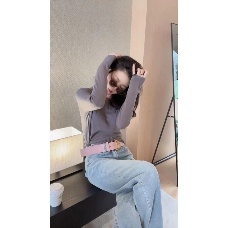 悦悦专属●撞色领子百搭羊-毛秋冬长袖套头打底衫S033