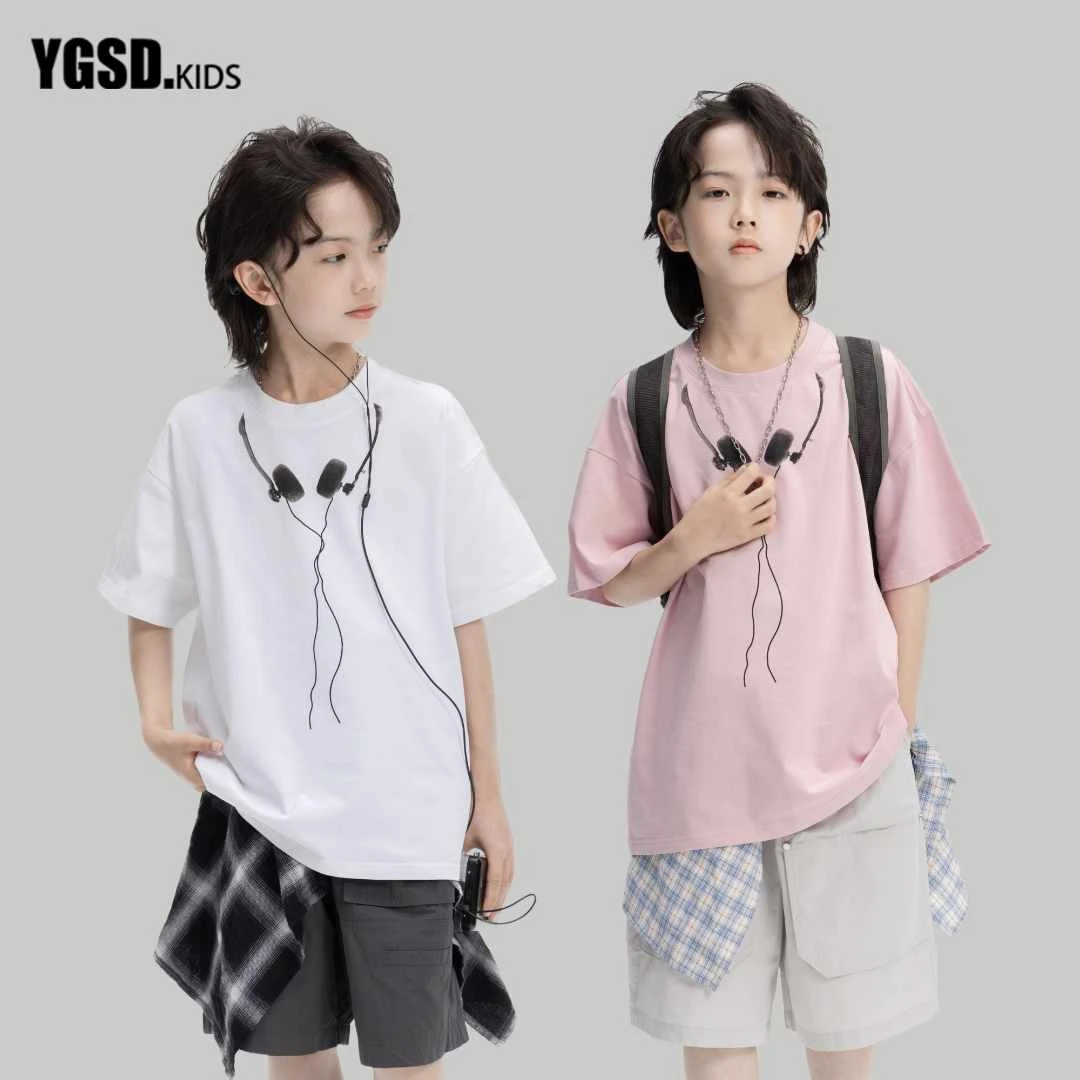 【年中清货】耳机短袖百搭中大童男童女童短袖潮童舒适棉T恤YG6905