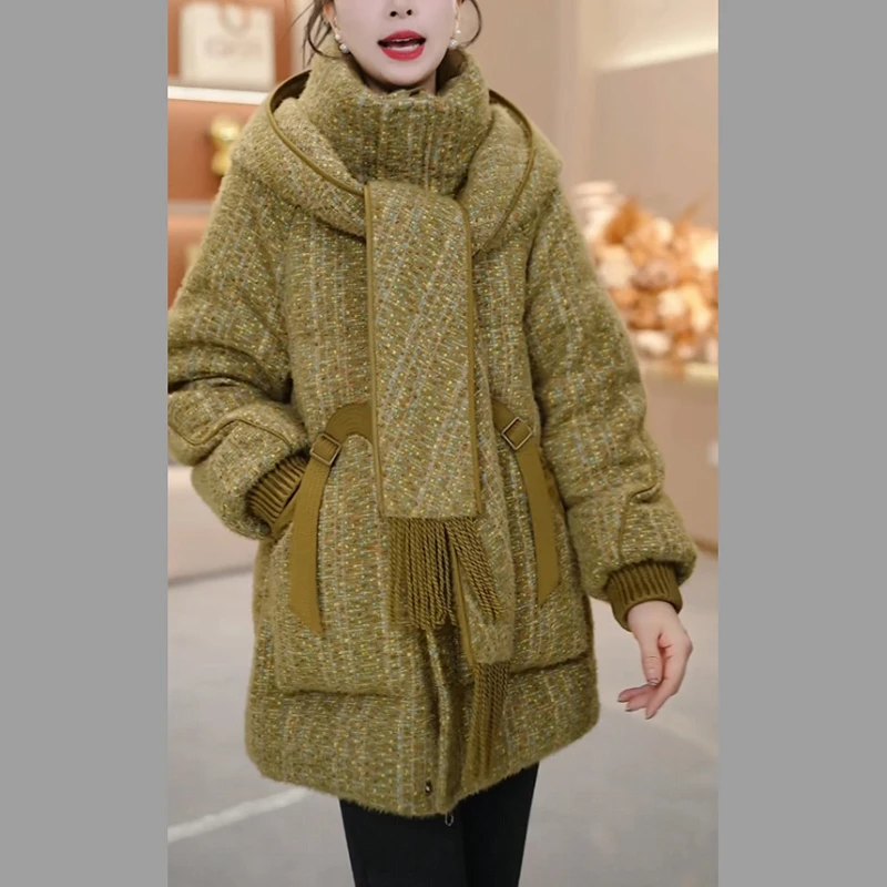 贵妃绒时尚宽松保暖羽绒服女2025冬季新款显瘦气质加厚白鸭绒外套