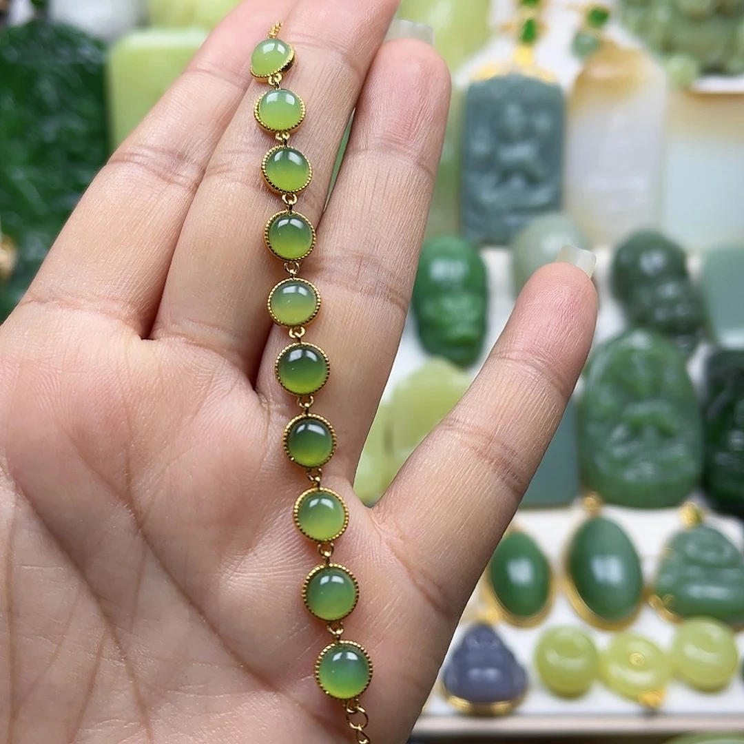 和田玉（碧玉）手链猫眼银S925镶嵌