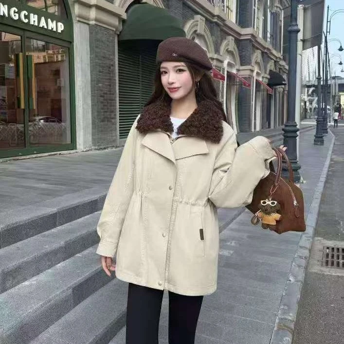 棉麻时尚加绒加厚中长款外套