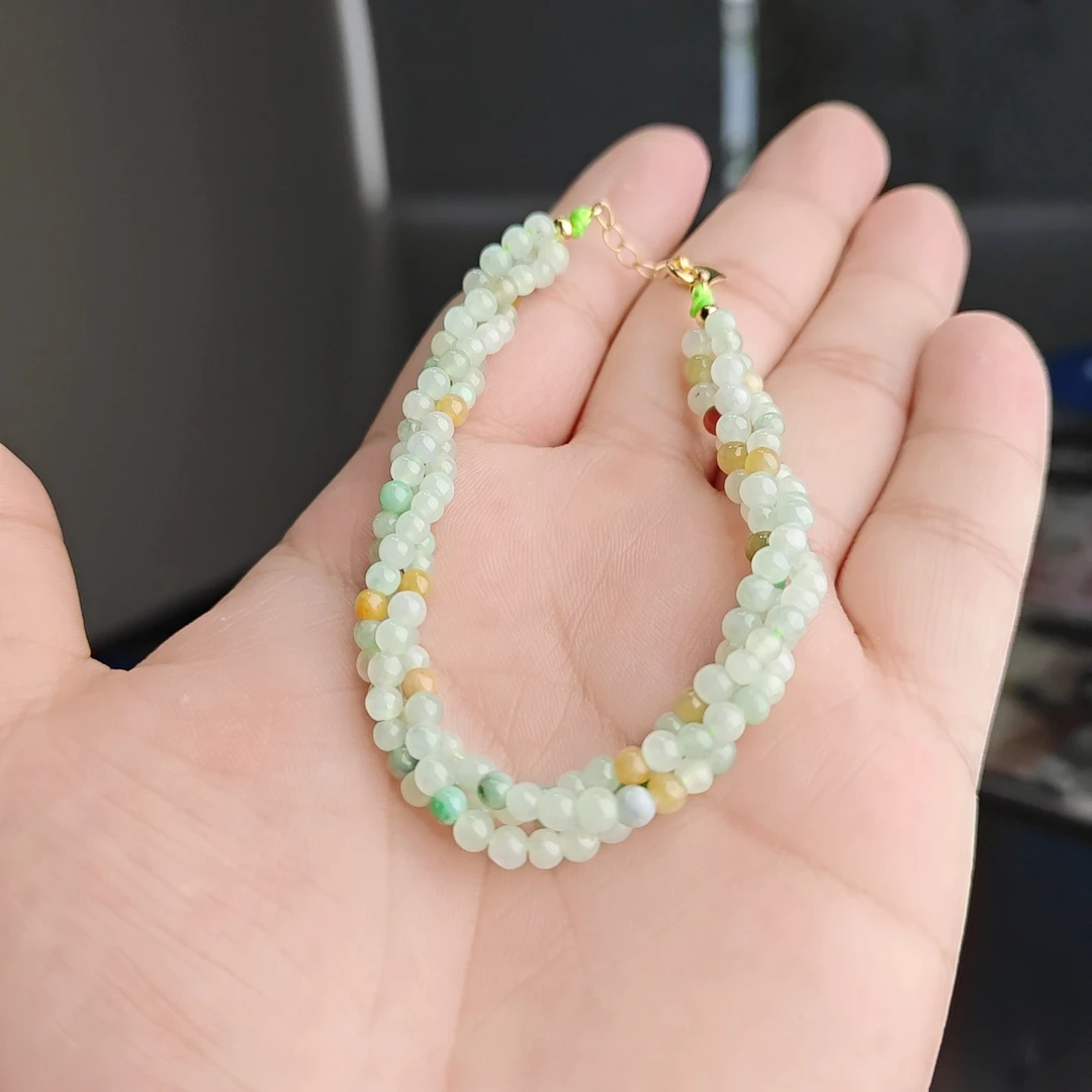 翡翠圆珠扭扭手链搭S925银配件