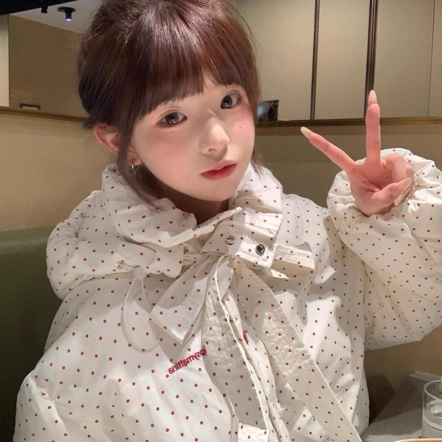 Umi/甜美超好看波点羽绒棉服女冬季小个子加厚保暖棉衣外套面包服