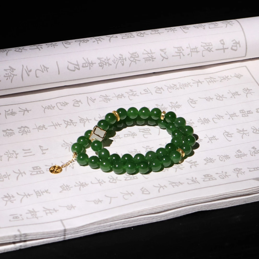 【晴风】和田玉*手链*18k金*双圈*碧玉